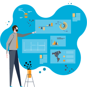 vector of a man pointing at graphs